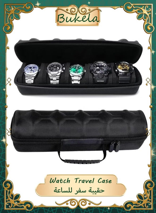 كيلا حقيبة سفر للساعات بخمس فتحات للرجال والنساء، صندوق تخزين محمول بسحاب مع وسادة إسفنجية ناعمة قابلة للضغط للساعات الكبيرة والصغيرة (أسود، خمس فتحات) - Image 1